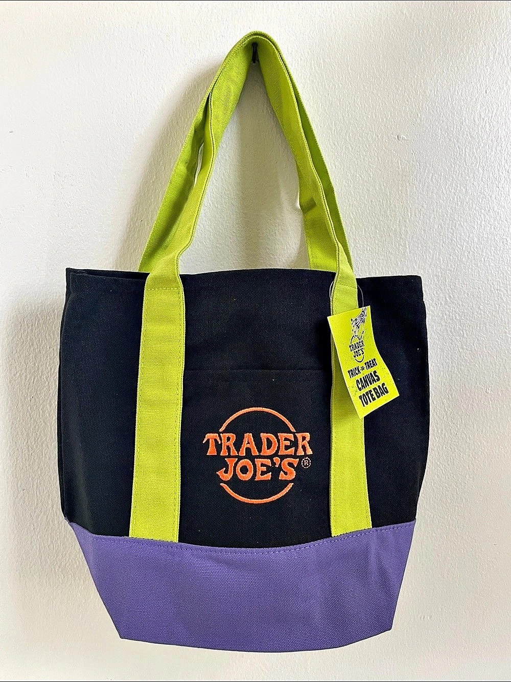 Trader Joe's Trick-or-Treat Mini Canvas Tote Bag Black & Purple